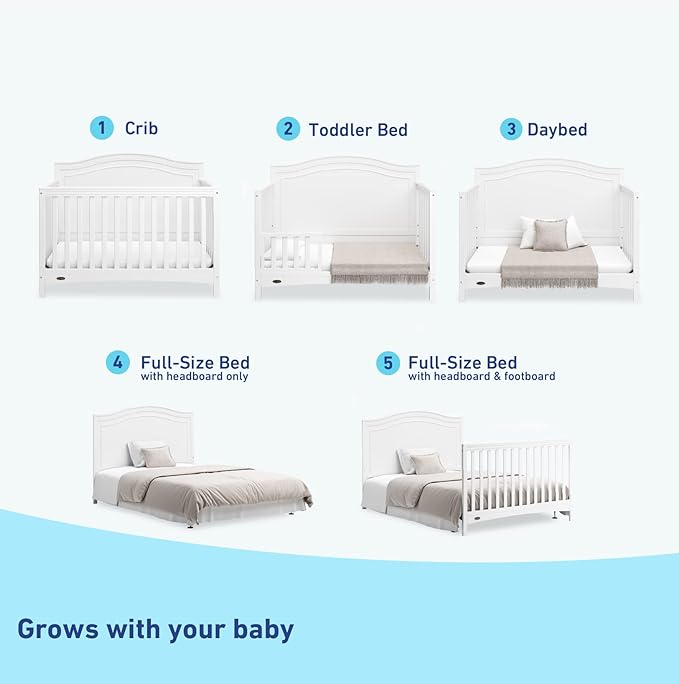 Graco Paris 4-in-1 Convertible Crib (White) – GREENGUARD Gold Certified, Converts to Toddler Bed and Daybed, Fits Standard Full-Size Crib Mattress, Adjustable Mattress Support Base