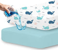 Little Grape Land Waterproof Crib Sheets for Boys Girls, Soft and Breathable Waterproof Baby Crib Sheets 52"x28", Crib Mattress Sheets Neutral for Standard Crib and Toddler Bed Mattress (Whale)