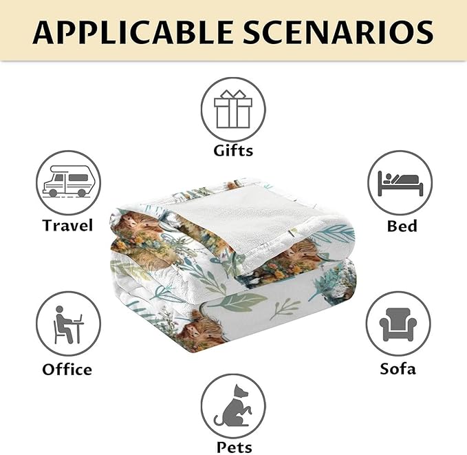 Highland Cow Blanket for Adults Women Girls - 80x60 Inches Cute Throw Blanket Gift for Mom Daughter Grandma Nana - Green Soft Fuzzy Cow Blankets for Bed Couch Sofa Travel