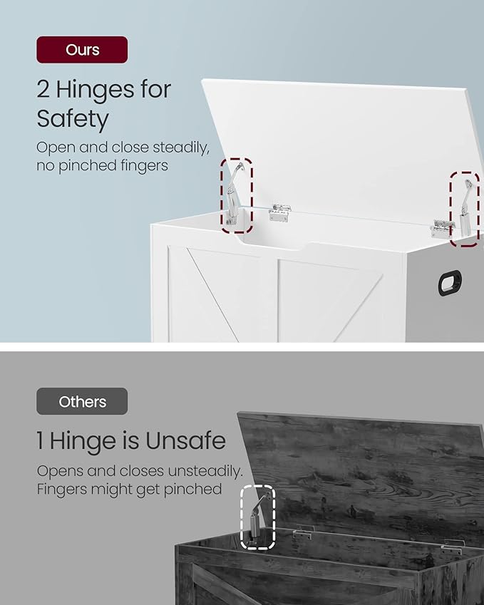 VASAGLE Storage Chest, Storage Trunk with 2 Safety Hinges, Storage Bench, Shoe Bench, Farmhouse Style, 15.7 x 31.5 x 18.1 Inches, for Entryway, Bedroom, Living Room, Cloud White ULSB062T14