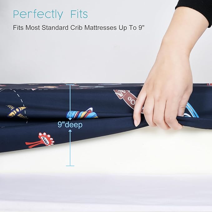 PHF Soft Space Crib Sheet Fitted, 2 Pack Silky Comfy Breathable Polyester Baby Sheets for Boys Girls,28x52x9in Fits Standard Crib and Toddler Mattresses, Space