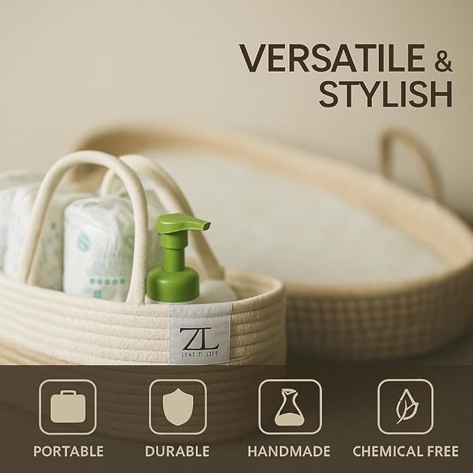 ZEAL'N LIFE Seagrass Baby Changing Basket, Diaper Basket, Baby Towel & Baby Changing Pad and Waterpoof Cover, Premium Handmade Seagrass, Moses Baskets for Newborn (Light Brown)