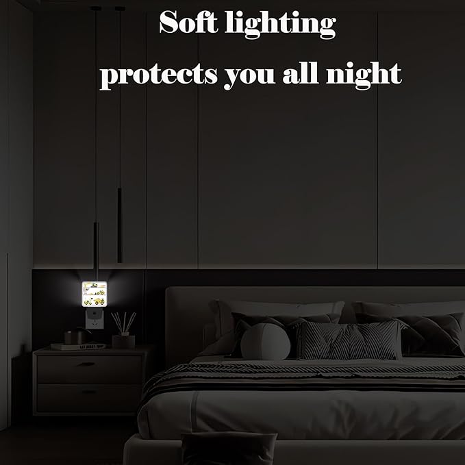 Catoon Trucks Cars Night Light,Plug-in Night Lights with Dusk-to-Dawn Sensor for Stairway,Hallway,Bedroom Sleep Friendly Ideal for Women/Girls/Boys Gift,0.5w