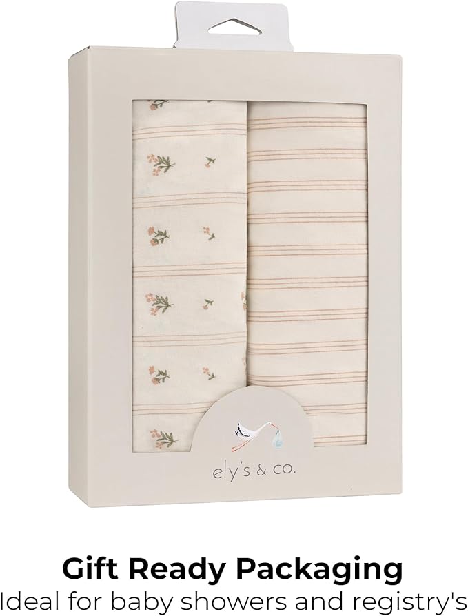 Ely's & Co. Pack and Play Sheets, for Mini/Portable Crib, 2 Pack Fitted Playpen Play Yard Sheet Set Compatible with Graco Pack n Play, for Baby Girls, 100% Cotton, 38”x24”x5” Pink Linear Floral