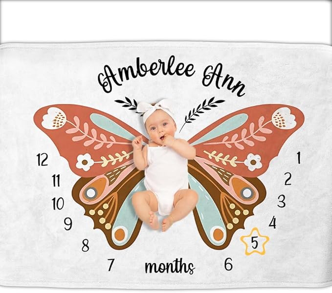 OLIVE OLIVIA Personalized Baby Gifts with Customized Name - Monthly Milestone Blanket for Girls and Boys, Perfect Custom Gift, 60"x80"