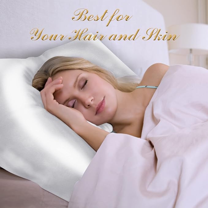 100% Mulberry Silk Pillowcase 2 Pack for Hair and Skin,with Hidden Zipper,Both Sides 22 Momme Natural Silk Pillow Cover,Soft Breathable & Smooth (White, Queen)