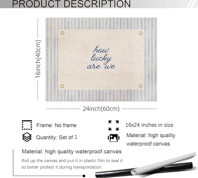 YYS How Lucky Are We Quote Wall Art Navy Blue Positive Affirmations Poster Trendy Minimalist Aesthetic Canvas Prints for Dorm Bedroom Wall Decor 16x24 inch Unframed