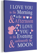 HIWX Baby Elephant Nursery Decor - I Love You In The Morning Sign Framed Canvas Painting Wall Art Decor For Room Bedroom 11x14 (Deep Purple)