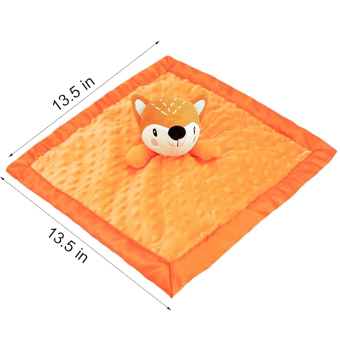 Fox Lovie for Babies Security Blanket Soft Minky Dot Fabric with Silky Satin Backing Baby Snuggle Toy Animal Baby Blanket for Infant and Toddler Orange 13.5 Inch