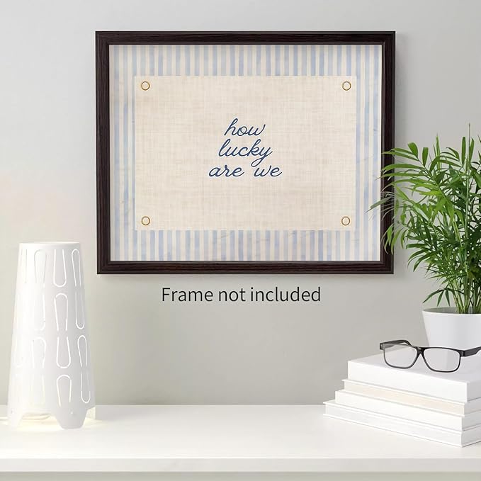YYS How Lucky Are We Quote Wall Art Navy Blue Positive Affirmations Poster Trendy Minimalist Aesthetic Canvas Prints for Dorm Bedroom Wall Decor 16x24 inch Unframed