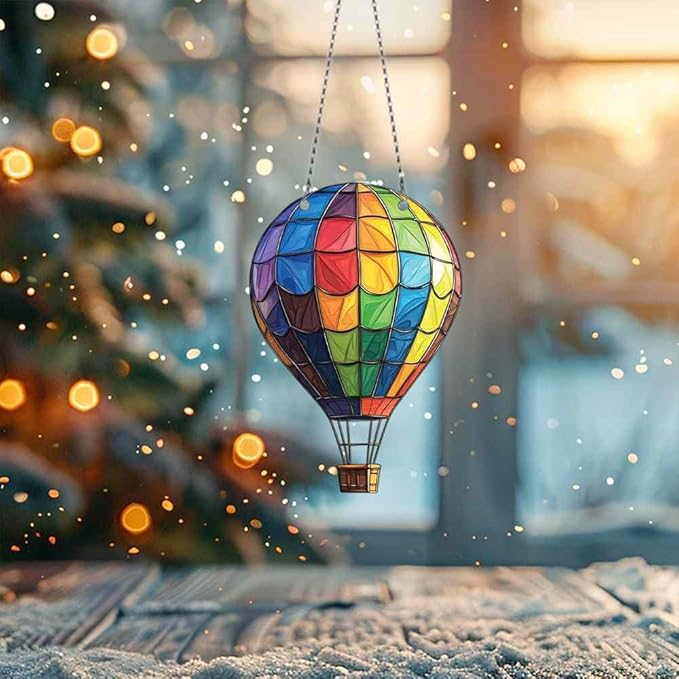 Rainbow Hot Air Balloon Ornaments Decor - Gifts for Hot Air Balloon Lovers - Home Wall Room Kitchen Decoration - Acrylic Ornament