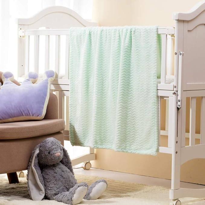 CREVENT 2Pcs 30''X40'' Cute Cozy Fluffy Warm Baby Blankets for Infants Toddlers' Bedding Crib Cot Stroller - Grey Cloud + Avocado Green