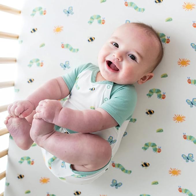 Kyte Baby Soft Crib Sheet - Standard Fitted Crib Sheet Made with Rayon from Bamboo, Ultra-Gentle and Breathable (Very Hungry Caterpillar)