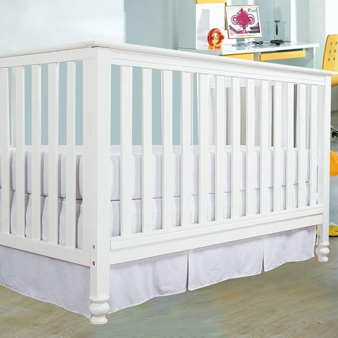 Cottington Lane Crib Bed Skirt Pleated Crib Skirt Dust Ruffle, 100% Natural Cotton, Nursery Crib Toddler Bedding Skirts for Baby Boys or Girls, 14" Soft Crib Dust Ruffle Drop Crib Skirt-White