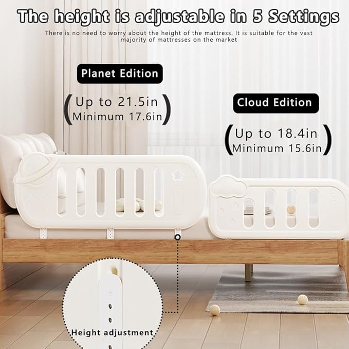 Child and Baby Bed Rail - Universal Bed Rail with Reinforced Anchors for Baby Bed Armrests Suitable for Double Beds, King and Double Beds, Thick Mattresses, and Embedded Bed (Planet (47.2 ") 1Set)