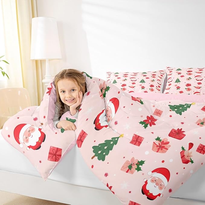 Feelyou Christmas Decor Bedding Set Soft for Boys Girls, Santa Claus Comforter Set Full Size Xmas Duvet Quilt Microfiber Christmas Decor Bedroom Decor 3 Pcs with 2 Pillow Cases