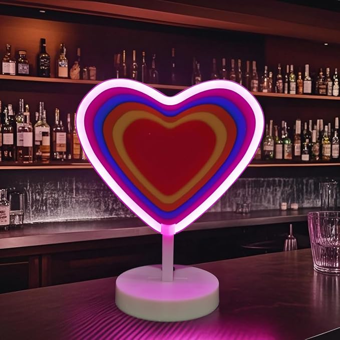 Pink Heart Neon Sign - USB & Battery Powered Button Control Valentine Gift Bedroom Decor Heart Light Up Sign Proposal Decoration Valentine's Day Gift for Her Bedroom Romantic Decor