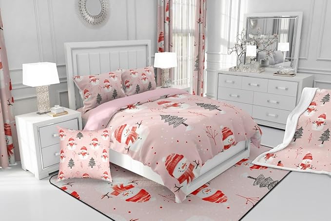 Feelyou Cute Snowman Bedding Set Soft for Boys Girls, Christmas Trees Comforter Set Toddler Size Xmas Snowflake Duvet Quilt Microfiber Christmas Decor Bedroom Decor Holiday 2 Pcs with 1 Pillow Cases