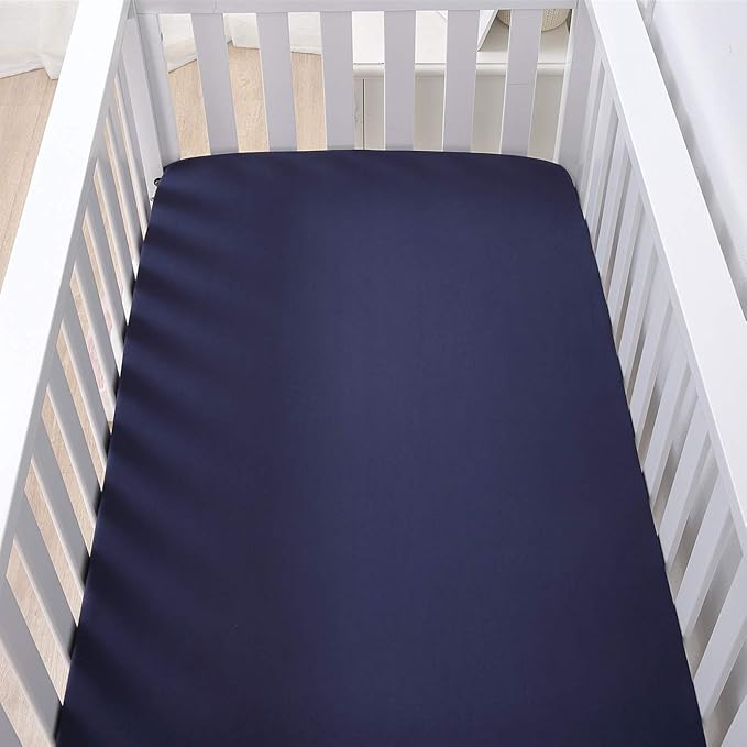 Belsden 3 Pack Microfiber Durable Crib Sheets Fitted, Silky Soft Smooth Breathable Baby Sheets Set, 28''x52'' Fits Standard Crib and Toddler Mattresses, Navy & Grey & Black