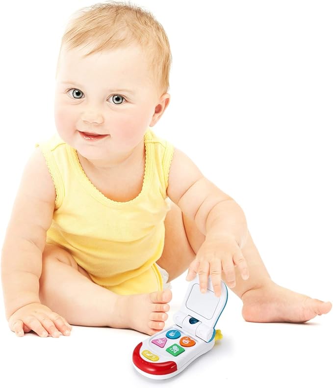 Baby Toy Flip Phone – 4 Interactive Sound and Music Buttons Plus Realistic Ringtone – Includes a Mirror and Fun Light Effects – Smartphone Toy for Babies 3+ Months – ASTM Certified