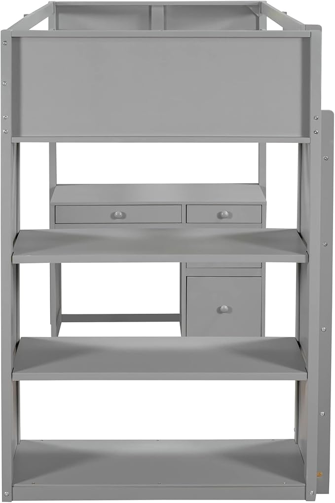 CITYLIGHT Twin Loft Bed with Desk and Shelves,Wooden Twin Size Loft Bed with Desk and Storage Drawers, Space Saving Loft Bed Twin for Kids Girls Boys (Twin,Grey)