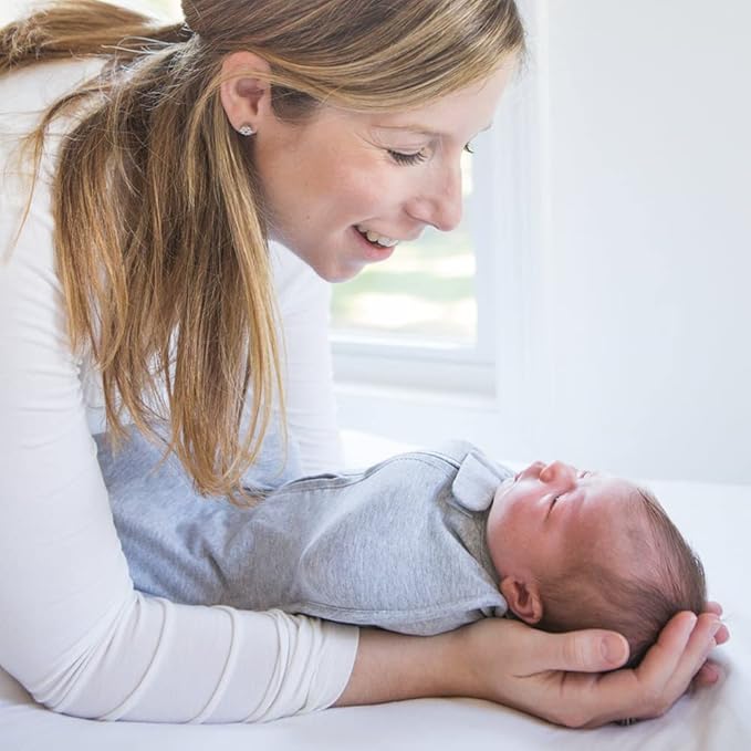 Woombie Original Baby Swaddling Blanket - Self-Soothing, Cotton Baby Swaddle with Zipper - Wearable Newborn Blanket, Birdie Front/Stripes Back, 5-13 lbs