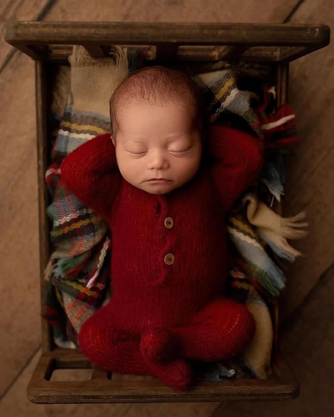 Newborn Bed Prop – Mini Wooden Bed for Baby Photography, Rustic Wood Photo Prop for Newborn Photoshoots & Posing Sessions Detachable Doll Bed