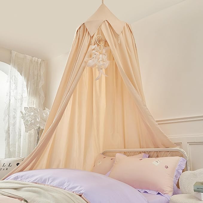 Bed Canopy for Kids, Girls Bed Curtain Bed Room Decor Hanging House Castle Reading Nook Dreamy Canopy(Light Yellow)
