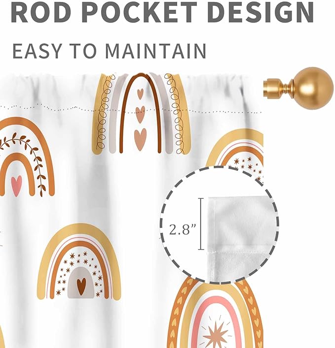 Boho Rainbow Curtains, Kids Girls Baby Cute LovelyRetro Vintage Rainbow Pastel Aesthetic Bohemian Window Curtains for Classroom Bedroom Living Room Nursery Playroom Drapery 2 Panels Set, 42"x54" Inch