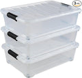 Zopnny 25 Quart Plastic Under Bed Storage Organizer Bin Container with Secure Lids and Durable Buckles, Clear, 3 Pack