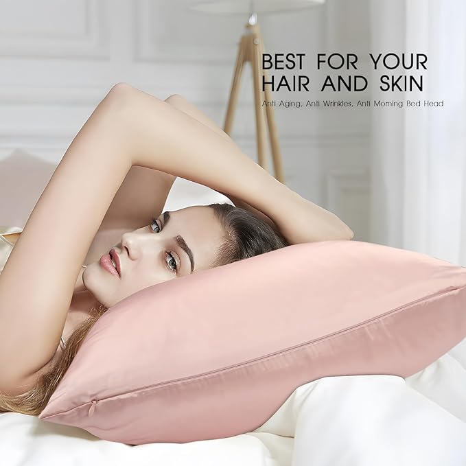 100% Mulberry Silk Pillowcase for Hair and Skin,Both Sides Natural Silk Bed Pillow Case with Hidden Zipper,19 Momme Grade 6A,1pc,Blush Pink,Standard Size 20x26 Inches
