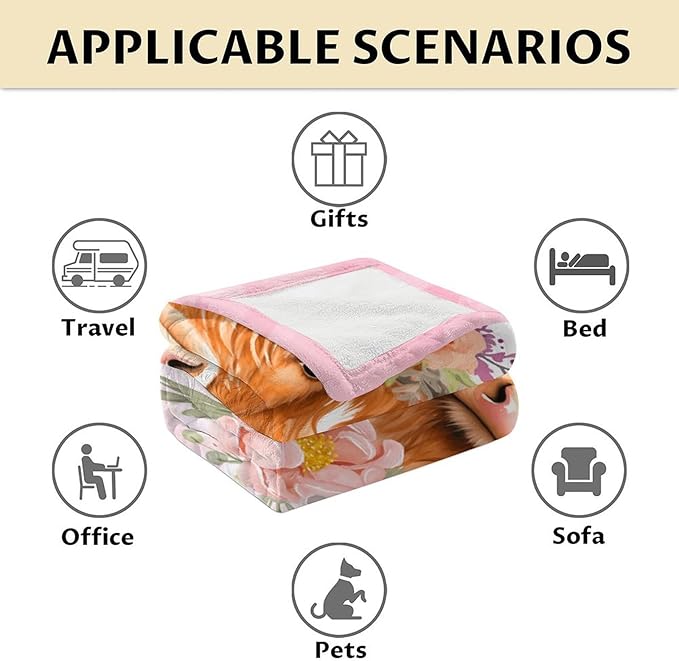 Highland Cow Throw Blanket for Boys, Girls - 40" x 50" Inches Cute Highland Cow Blanket Gifts for Kids - Pink Soft Warm Throw for Sofa, Crib & Bed