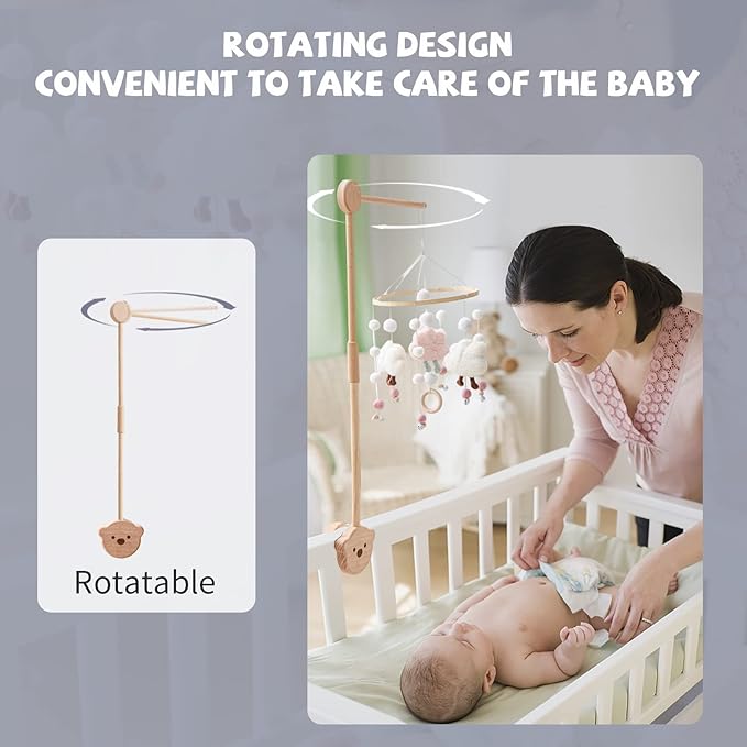 Baby Crib Mobile Arm,HBM 28-33inch Wooden Mobile Arm for Crib Mobile Hanger for Crib Baby Girl Nursery Decor