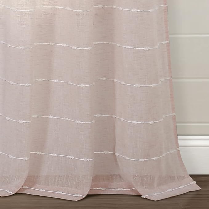 Lush Decor Farmhouse Textured Grommet Sheer Window Curtain Panel Pair, 38"W x 84"L, Blush