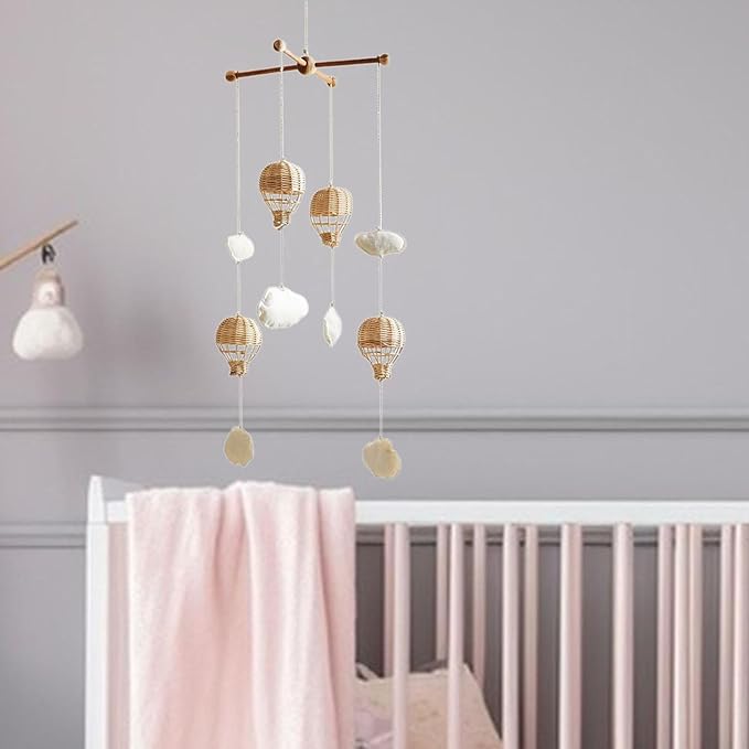 DYNWAVE Baby Mobile for Crib,Rattan Hot Air Balloon Pendant,Cloud Ornament Decoration for Babies, Home Children's Room,Girls Boys