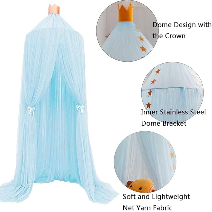 Princess Bed Canopy for Girls and Kids Hanging Mosquito Net for Baby Crib Nook Castle Game Tent Nursery Play Room Decor(Sky Blue)