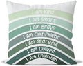 QIYUHOY Boho Sage Eucalyptus Green Rainbow Classroom Throw Pillow Covers, Olive Green Pillow Cover, Book Center Calming Corner Playroom Decor Pillow Case,I Am Kind Smart Brave Confidence,24x24Inch