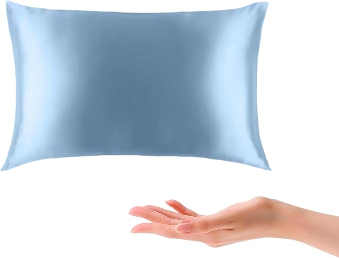 Organic Silk Baby Pillowcase with Zipper, Small 10"x13" Pillow Cover for Boys & Girls, Ideal for Bed & Travel, Soft for Kids Hair & Skin, Hypoallergenic Pillowcases for Toddlers (Blue Grey+ Pillow)