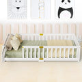 NAIZEA Twin Floor Bed for Kids-Twin Montessori Bed Frame with Wood Slats and Door and Slats, Wood Toddler Floor Beds for Girls and Boys, White
