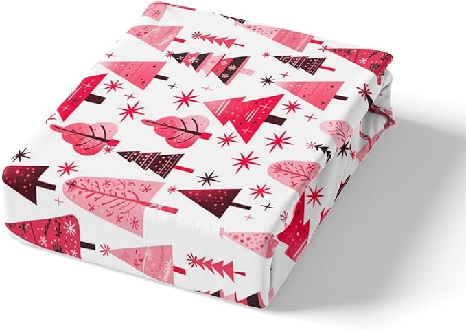 Manfei Pink Xmas Trees Duvet Cover Set King Size, Christmas Theme Bedding Set 3pcs for Kids Boys Girls Adults, Happy New Year Comforter Cover Soft Polyester Quilt Cover with 2 Pillowcases,No Comforter