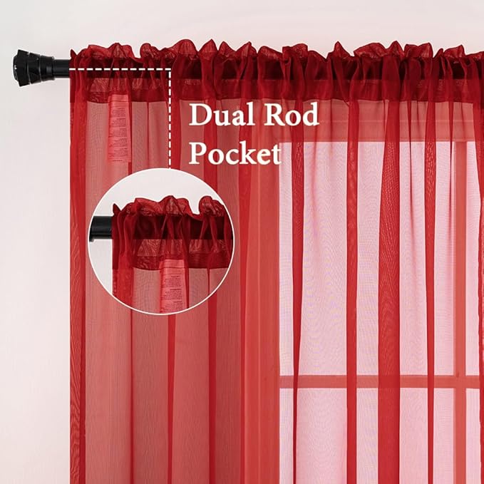 MIULEE 2 Panels Red Solid Color Sheer Christmas Window Curtains Elegant Window Voile Panels/Drapes/Treatment for Bedroom Living Room (54X108 Inches)
