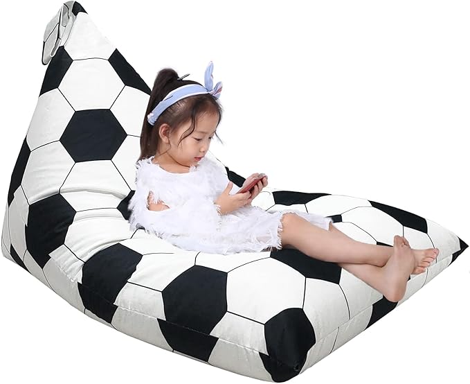 Jorbest Stuffed Animal Storage, Soccer Stuffed Animal Bean Bag Storage, Soccer Bean Bag Chair Cover for Kids, Luxury Velvet Stuffie Seat - Cover ONLY (200 L/52 Gal)