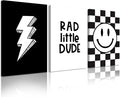 Boys Room Wall Art Decor Toddler Nursery Canvas Wall Art Baby Kids Wall Decor Black Checkered Smiley Poster Pictures Retro Playroom Rad Little Dud Art Prints for Bedroom 12x16x3 Inch Framed