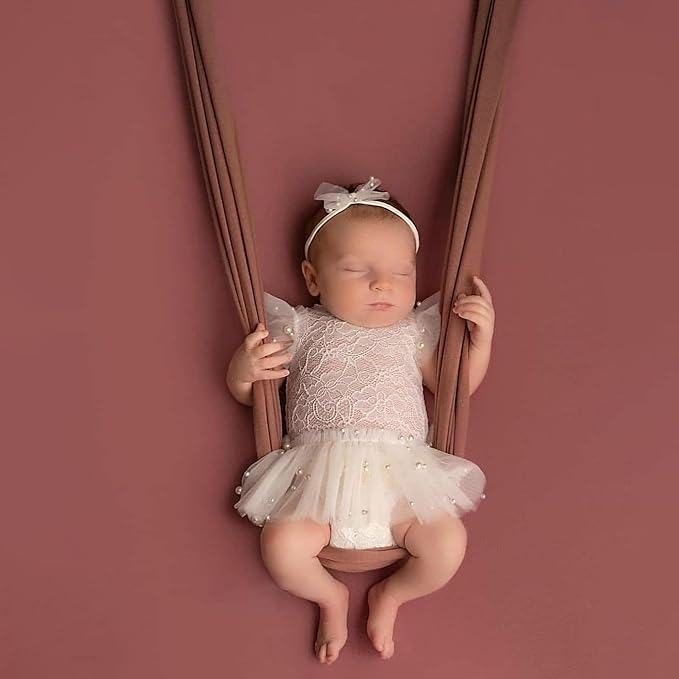 Newborn Lace Romper, 2 PCS Baby Girl Photography Props, Newborn Girl Photography Outfits with Flower Headband for Infants