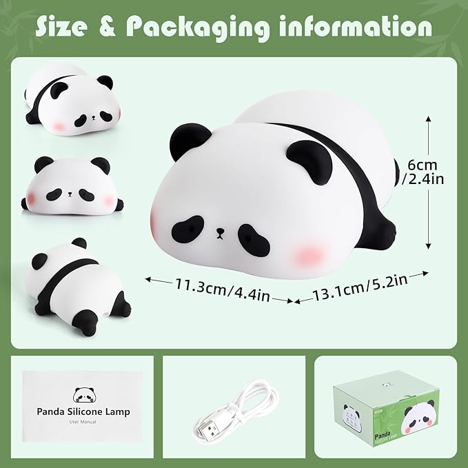 YISUN Cute Panda Night Light, LED Squishy Night Light, Food Grade Silicone, Rechargeable Nursery Nightlight with 3 Level Dimmable Bedside Touch Lamp for Room Decor, Funny Gifts for Boys Girls