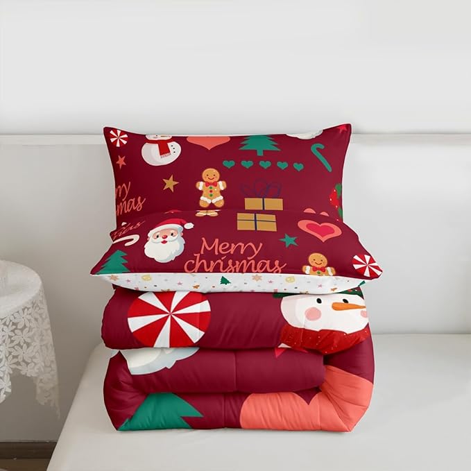 Feelyou Merry Christmas Comforter Set All Season Santa Claus Snowman Bedding Set with 2 Pillow Cases Gingerbread Man Microfiber Kids King Bedclothes Xmas Tree Deer Bedroom Decor Duvet Quilt Soft
