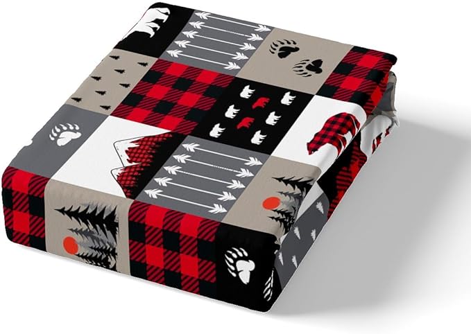 Manfei Christmas Duvet Cover Set Full Size Cute Bear Tree Print Comforter Cover Geometric Checkered Bedding Set 3pcs for Kids Boys Girls Cartoon Animal Bedspread Cover with 2 Pillowcases,No Comforter