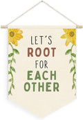 Greenery Floral Classroom Decor, Motivational Flower Nature Boho Linen Canvas Banner for Classroom Door Playroom Homeschool Decor, Let's Root for Each Other Wall Hanging Pennant Banner 15x11in