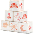 Kigley 6 Pcs Rainbow Nursery Decor for Girls and Boys Nursery Watercolor Shelf Decor Muted Rainbow for Minimalist Neutral Moon, Stars, Clouds Baby Blocks for Bedroom Playroom Gifts