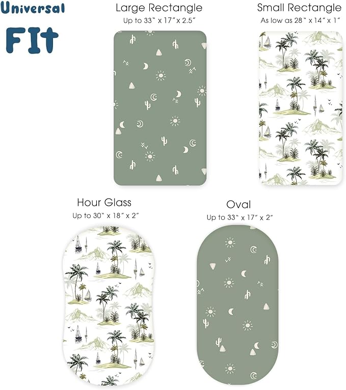 GRSSDER Stretchy Ultra Soft Fitted Bassinet Sheet Set 2 Pack, Universal Fit for Bassinets Baby Cradle Moses Basket Oval Rectangle Mattress Safe and Snug, Sunny Holiday Stylish Print